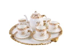 A Victorian Aynsley gilt porcelain tea set for four. Including tray and teapot, etc. Max.