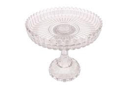 A circular glass table centrepiece comport.