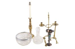 A group of assorted metal and glassware.