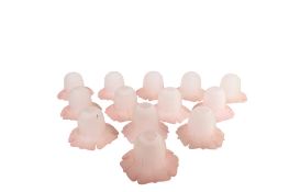A group of thirteen moulded pink and white glass lamp shades. In the form of a flower. H10.
