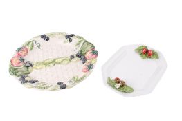 Two Italian pottery fruit and vegetable dishes.