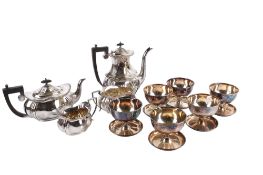 A collection of assorted silver plated items. Including a four piece tea set, etc. Max.