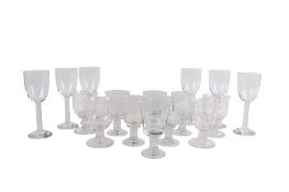 A group of sixteen assorted wine glasses. Including a set of six Mikasa with engraved stems, etc.