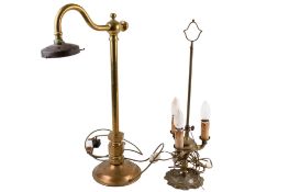 Two vintage brass table lamps. Both raised on circular bases. Max.