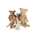 A group of six vintage plush and fabric English teddy bears. Max.