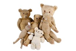 A group of six vintage plush and fabric English teddy bears. Max.