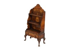 A Queen Anne style burr walnut veneer display waterfall bookcase.