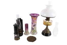 A group of various lamps, and vase.