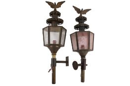 A pair of brass of carriage lanterns.