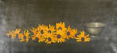 Barbara Tate (20th century) oil on canvas, sunflowers beside a bowl. Signed (lower righT), 33.