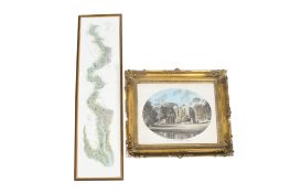 A 19th century painting and a map print.