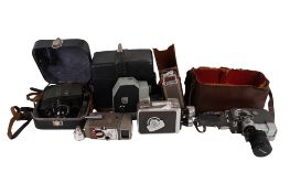 A collection of vintage cine cameras.