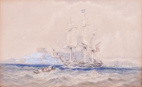 A 19th century English School watercolour, ships sailing near Port Said.