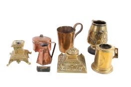 An assortment of 19th century and later metalware.