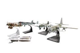 Five diecast model planes and enamel badges. Including a Corgi Aviation Archive Lysander, etc.