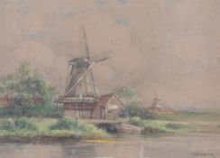 JH Wusmuller (19th century), watercolour, 'Windmill'.