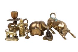 A collection of brass animals.