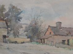 A 20th century watercolour of a 'Farm Yard'.