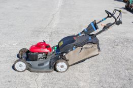 A Honda HRX 537 Hydrostatic petrol-powered lawn mower. With a Honda Easy Start Over Head Cam engine.