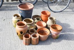 Collection of assorted terracotta pottery garden plant pots. Of various shapes and sizes. Max. H42cm