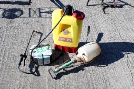 Two garden sprayers and a 20m Greenkey Soaker Hose. The sprayers including a Hardi BP15 with