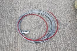 A length of steel winch rope with a hook. All items in this auction are sold as seen, We are