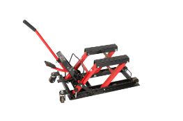 A Liftmaster motorcycle and ATV trolley jack. Maximum weight 680kg. Lift range 115-375mm. All