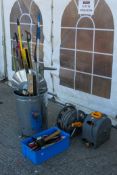 A collection of assorted hand tools and hose reels. All items in this auction are sold as seen, We