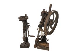 Two vintage worktop mounted hand-prepelled pillar drills. The largest 57cm All items in this auction
