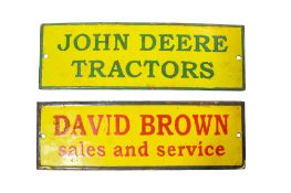 Two tractor dealer enamel advertising signs. Consisting of John Deere & David Brown, 30cm x 10cm All