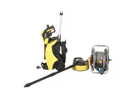 A Karcher K4 Full Control jet washer and hosepipe on reel. The electric jet washer with various