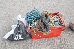 A box of assorted ropes. Mostly nylon. All items in this auction are sold as seen, We are unable