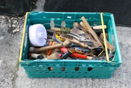 A quantity of assorted hand tools. Including hammers and secateurs, etc. All items in this auction