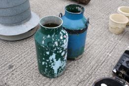 Two vintage milk churns painted. Including a 'Grundycan' with hole on the base.H66cm All items in