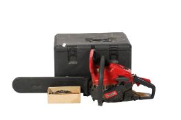 A Mountfield MC 3720 petrol-powered chainsaw. Blade length 45cm. Within heavy duty plastic case,