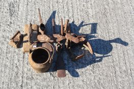 Qty of assorted metal items. Including pickaxe heads, etc.