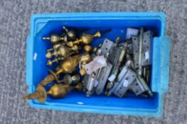 A collection of vintage large door hinges and gilt brass finials All items in this auction are