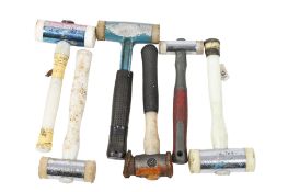 A group of six assorted soft faced hammers All items in this auction are sold as seen, We are unable