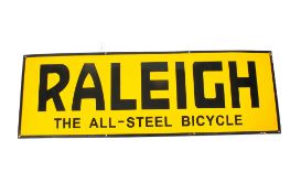 Large yellow 'Raleigh' enamel adversing sign 122cm x 40cm All items in this auction are sold as