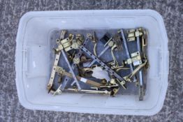 A collection of assorted vintage brass window latches. All items in this auction are sold as seen,