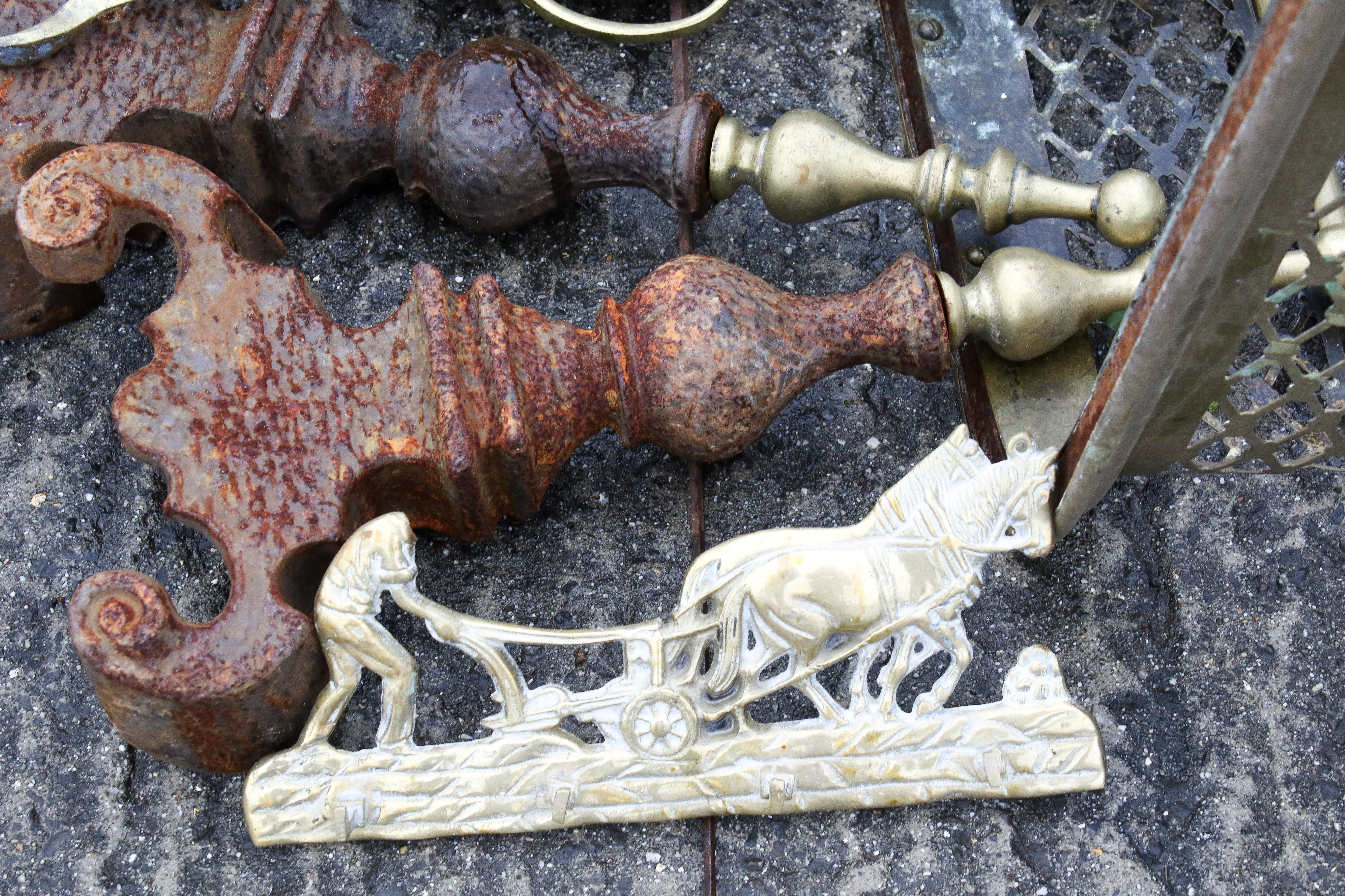 A collection of brass and metalware fireside items. To include two guards, two fenders, and two fire - Image 2 of 2
