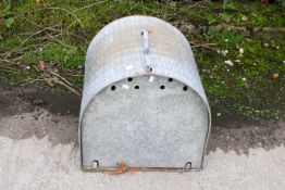 A vintage galvanised steel chicken brooder coop. With opening door and cage to one end. H54cm