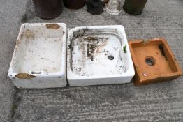 Two Belfast sinks and a similar example. The deepest H29cm W45cm L61cm. All items in this auction