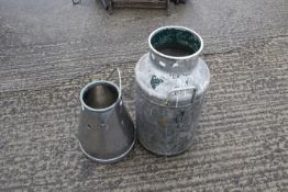 A milk churn and bucket. Both without lids. Max height 65cm.