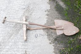 A pair of vintage half-moon lawn edge border cutters. Each with wooden handles. The longest 122cm.