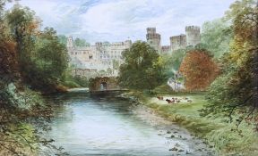 William Yale (British, 19th century) 'Warwick Castle', porcelain painted plaque. Signed 'W.