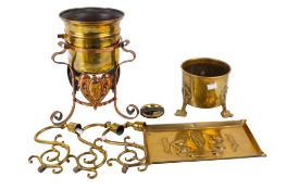 An assortment of 19th century and later brassware.