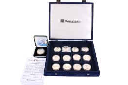 A boxed collection of 12 silver proof 2006 Gibraltar £5 coins.