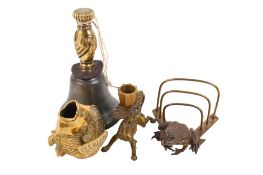 Four pieces of 19th century and later brassware.