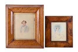 Two Victorian watercolour and pencil portraits.